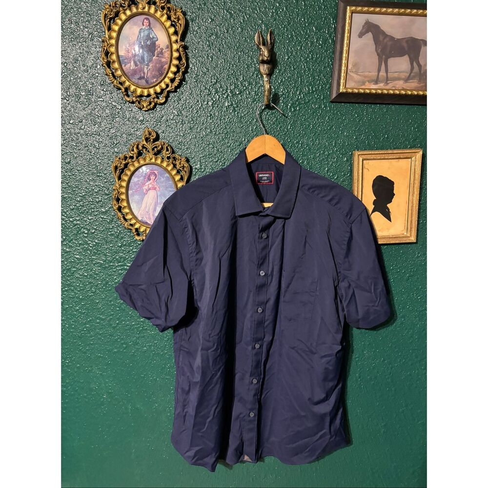 Untuckit Mens Navy Blue Button Down Shirt Nylon Size Large